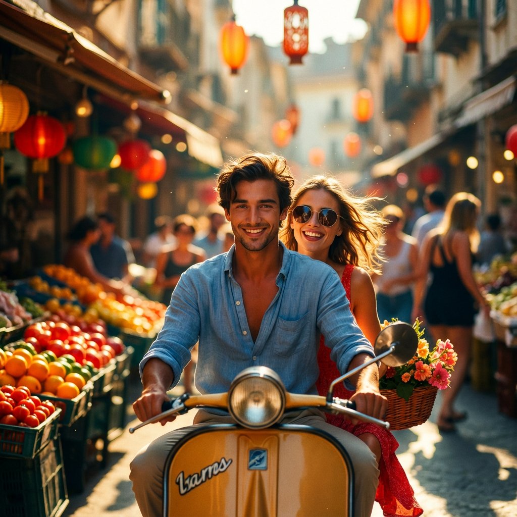 Cinematic Scooter Ride Golden Hour Prompt 1
