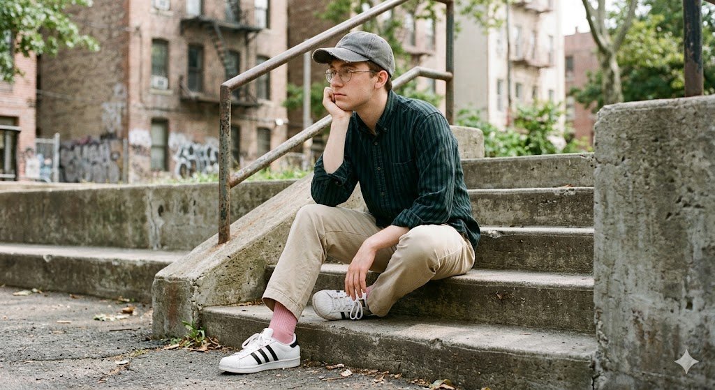 Introspective Young Man on Concrete Stairs 2