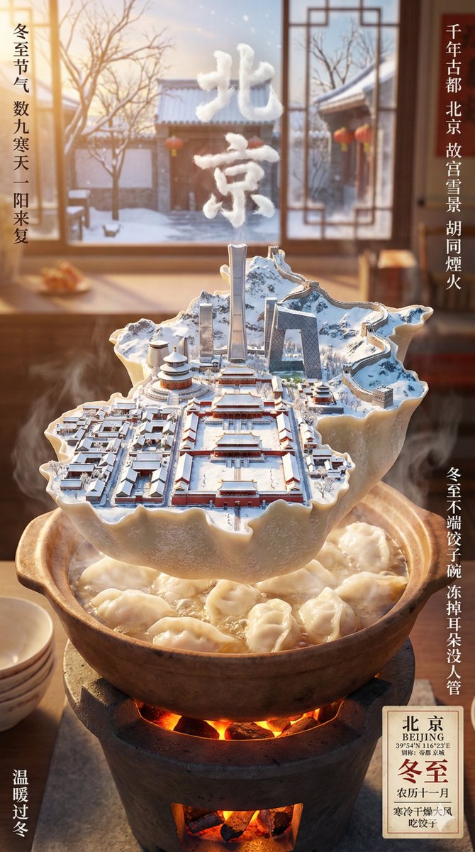 Winter Solstice City Food Art Poster Prompt 1