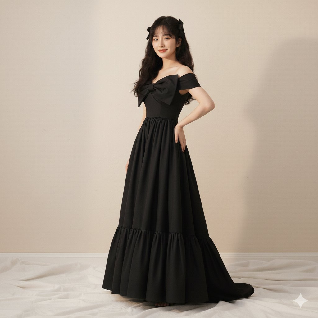 High-Fashion Editorial of Zhao Lusi in Black Bow Gown 2