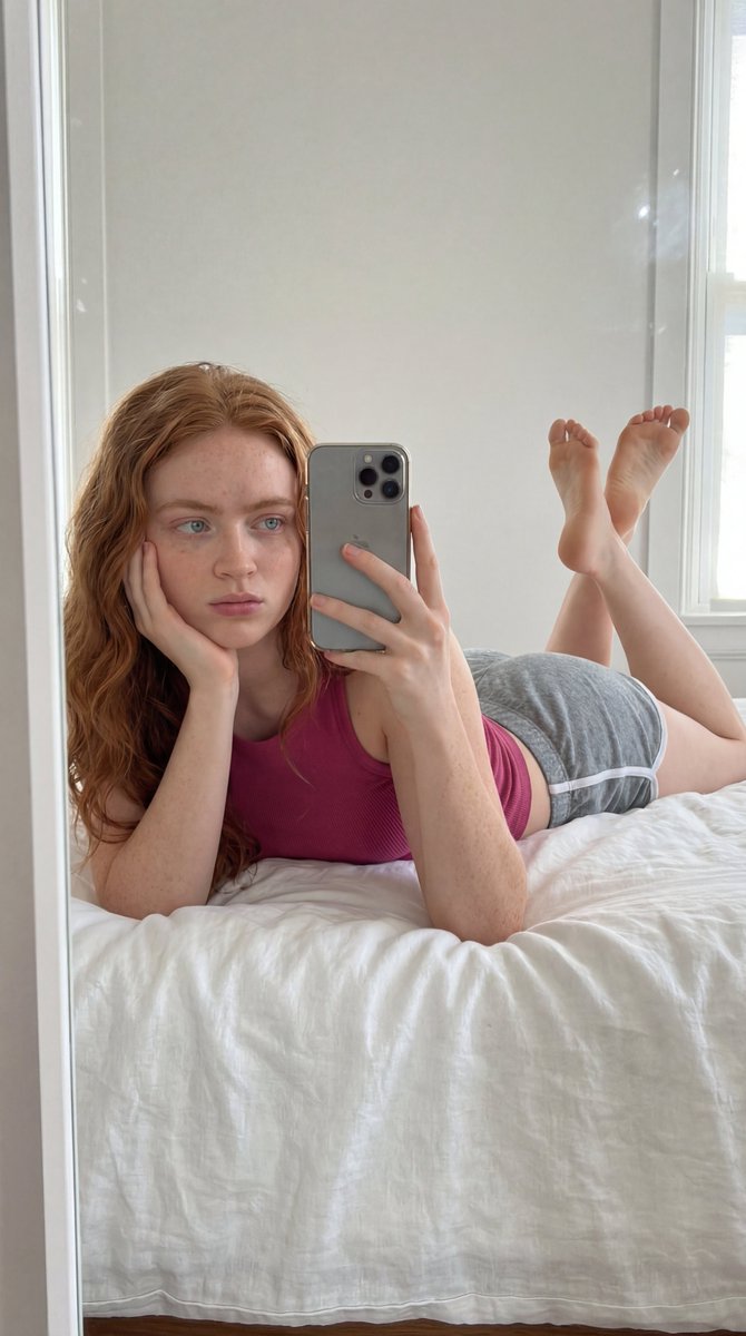 Prone Mirror Selfie with Extreme Realism Prompt 2