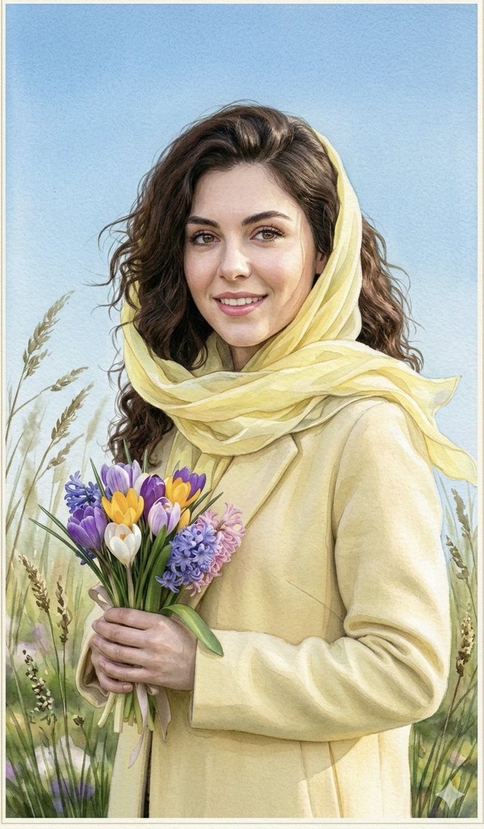 Watercolor Spring Greeting Card Portrait 1