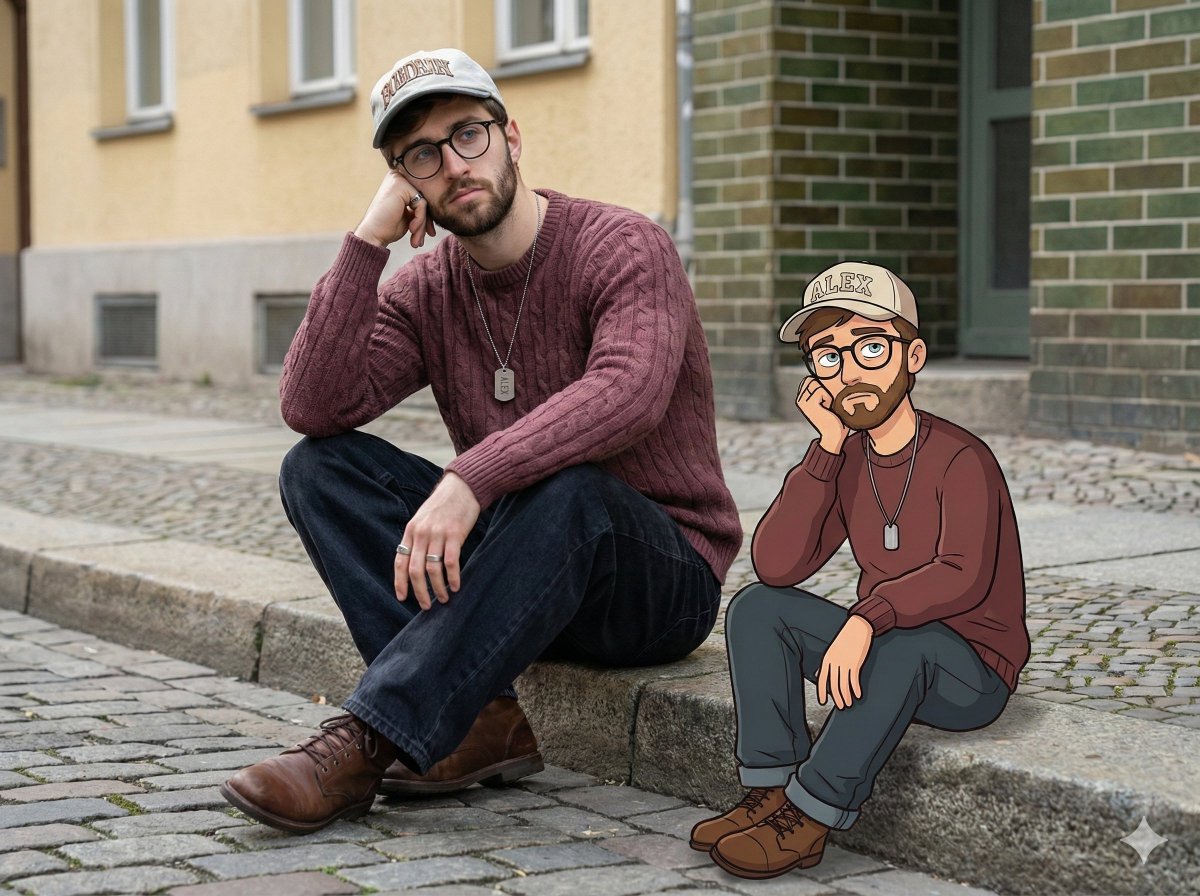 Urban Street Portrait with Cartoon Inner Self Duo 1
